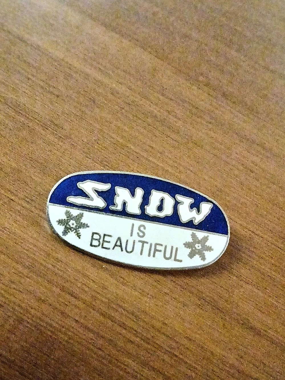 Snow is Beautiful Enamel Pin Blue & White Brooch 2"